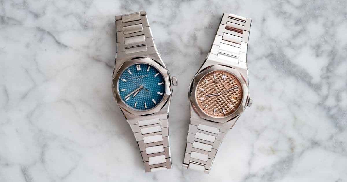 Girard-Perregaux Laureato 39mm blue enamel and rose-gold-toned models.