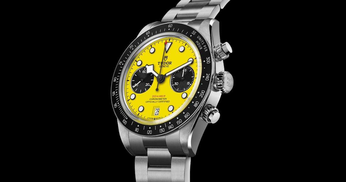 Tudor Black Bay Chrono 39 Bumblebee with yellow dial and black subdials.